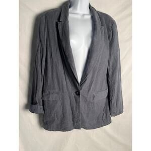 Free People Prep School Linen Blend Blazer Gray Size Large Oversized